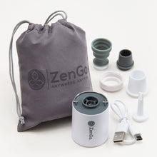 Load image into Gallery viewer, ZenGo inflatable meditation/yoga inflator with bonus attachments. Use this air pump on other camping mats and camping pillows, inner tubes and clothing vacuums bags. 
